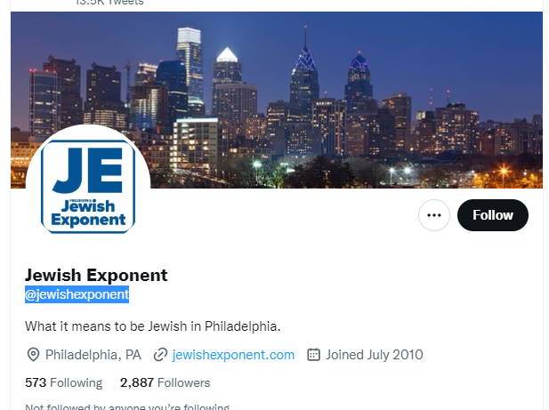 Jewish Exponent twitter profile screenshot