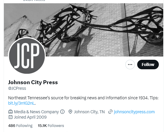 Johnson City Press twitter profile screenshot