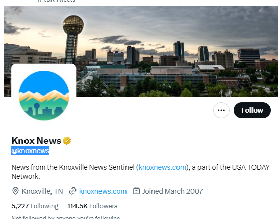Knox News twitter profile screenshot