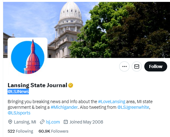 Lansing State Journal twitter profile screenshot