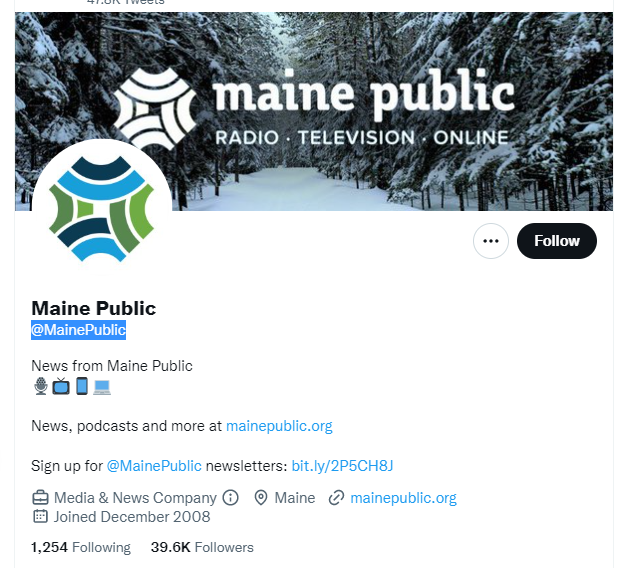 Maine Public Twitter Profile Screenshot