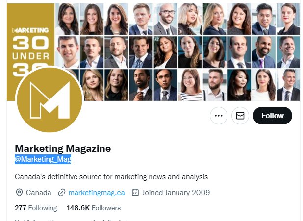 Marketing Magazine twitter profile screenshot