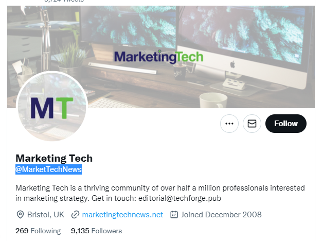 Marketing Tech twitter profile screenshot