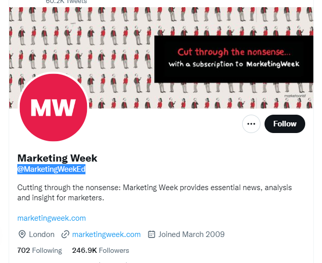 Marketing Week twitter profile screenshot