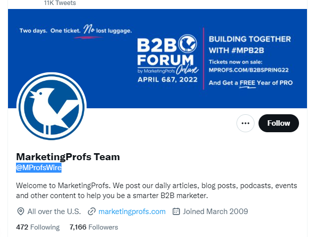 MarketingProfs Team Twitter profile screenshot