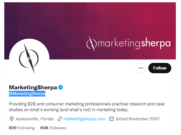 MarketingSherpa twitter profile screenshot
