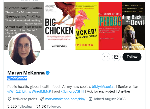 Maryn McKenna twitter profile screenshot