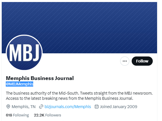 Memphis Business Journal twitter profile screenshot
