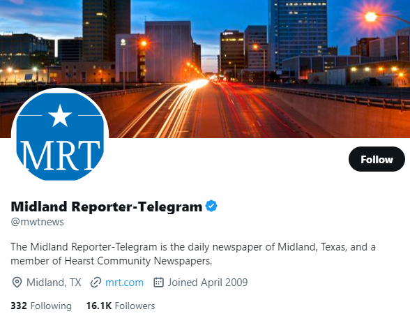 Midland Reporter-Telegram twitter profile screenshot