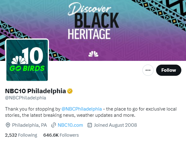 NBC10 Philadelphia twitter profile screenshot
