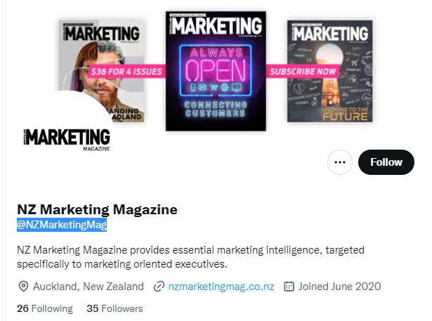 NZ Marketing Magazine twitter profile screenshot