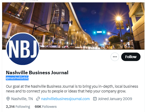 Nashville Business Journal twitter profile screenshot