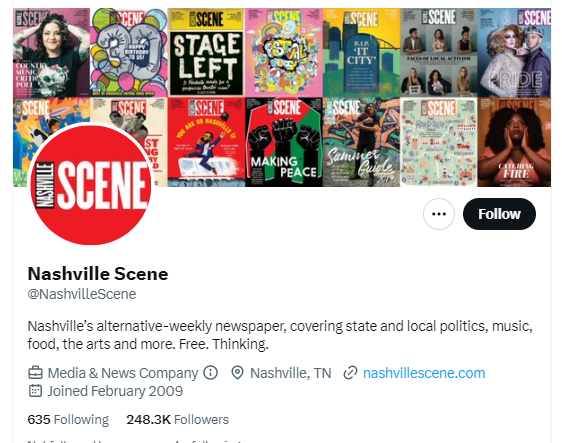 Nashville Scene twitter profile screenshot