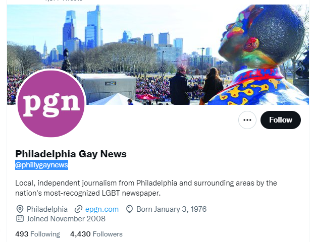 Philadelphia Gay News twitter profile screenshot