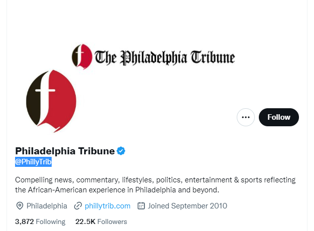 Philadelphia Tribune twitter profile screenshot