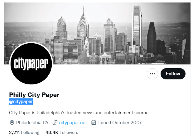 Philly City Paper twitter profile screenshot