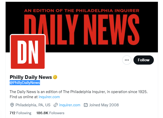 Philly Daily News twitter profile screenshot