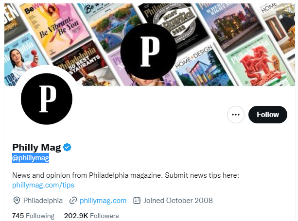 Philly Mag twitter profile screenshot