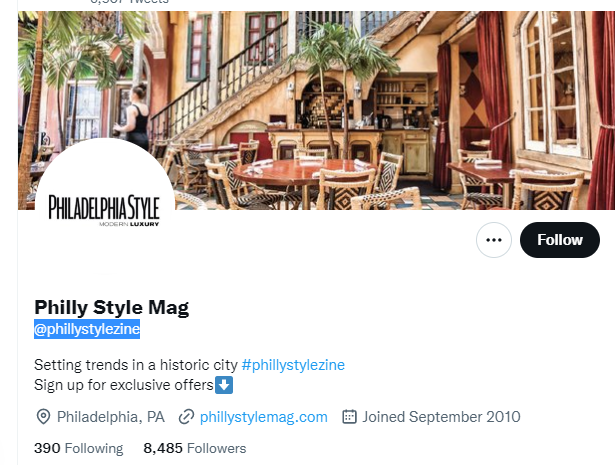 Philly Style Mag twitter profile screenshot
