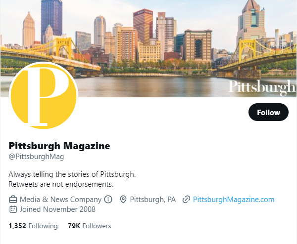 Pittsburgh Magazine twitter profile screenshot