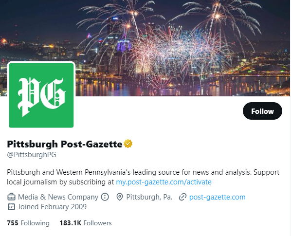 Pittsburgh Post-Gazette twitter profile screenshot