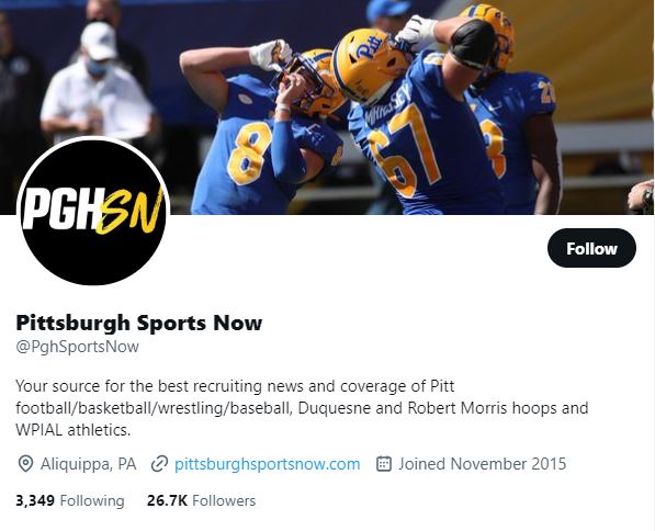 Pittsburgh Sports Now twitter profile screenshot