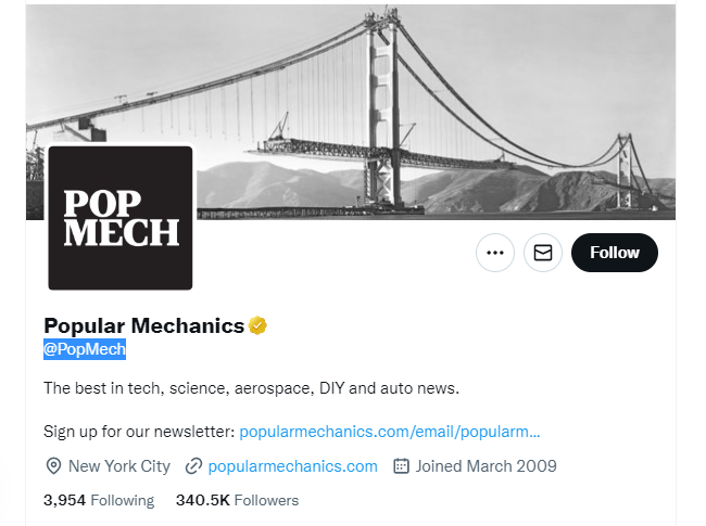 Popular Mechanics twitter profile screenshot