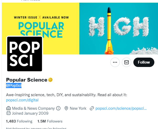 Popular Science Twitter profile screenshot