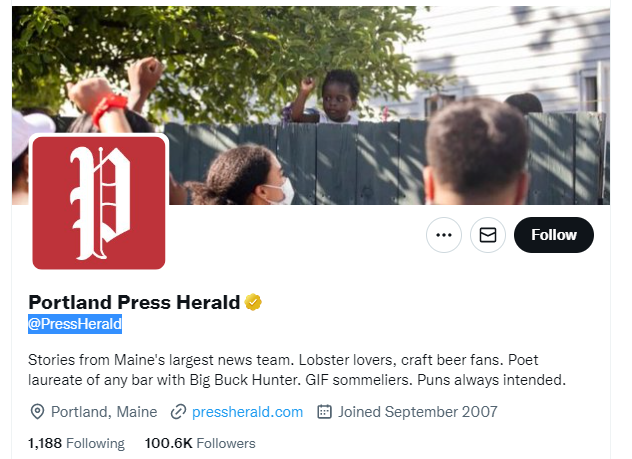 Portland Press Herald Twitter Profile Screenshot