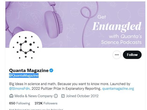 Quanta Magazine twitter profile screenshot