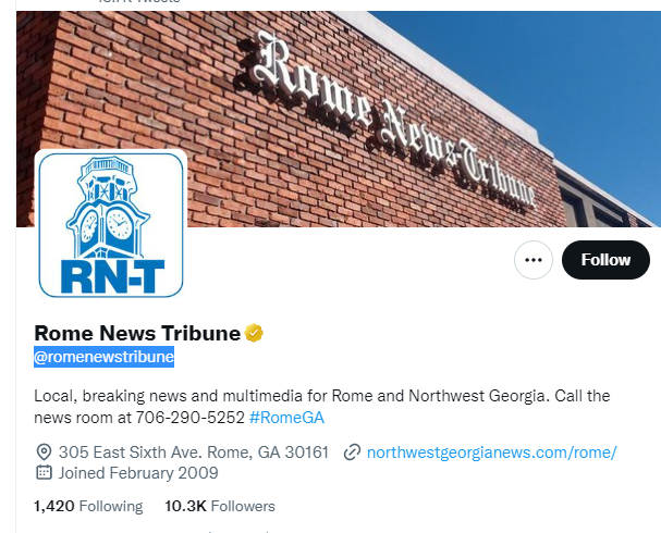 Rome News Tribune twitter profile screenshot
