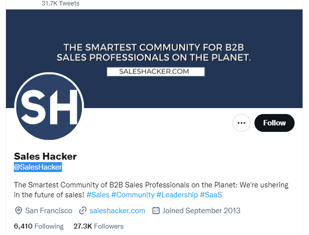 Sales Hacker twitter profile screenshot
