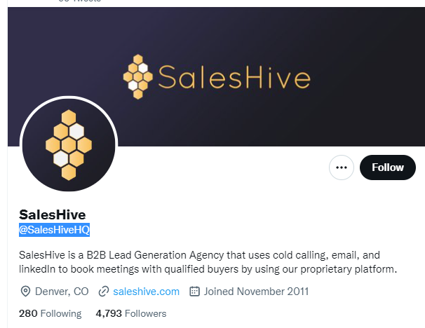 SalesHive twitter profile screenshot