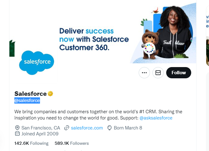 Salesforce twitter profile screenshot