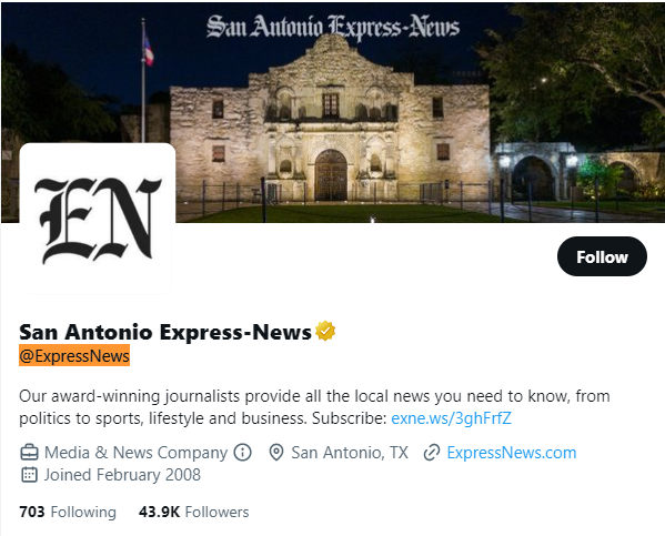 San Antonio Express-News twitter profile screenshot
