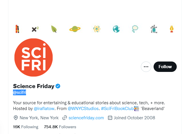 Science Friday twitter profile screenshot