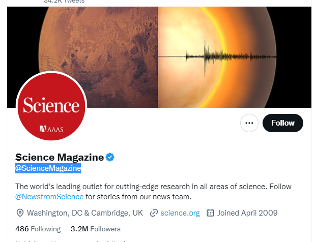 Science Magazine Twitter Profile Screenshot