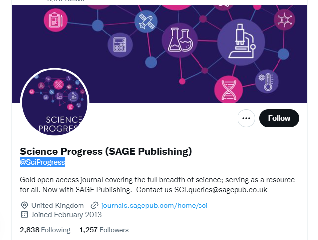 Science Progress twitter profile scrennshot
