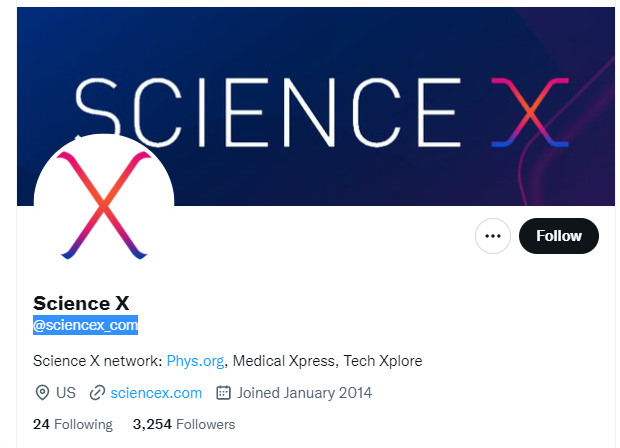 Science X twitter profile screenshot