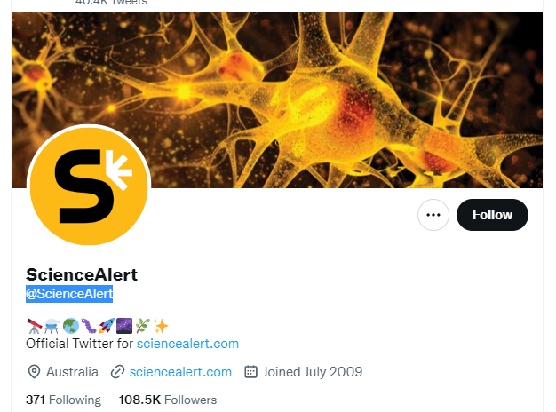 ScienceAlert twitter profile screenshot