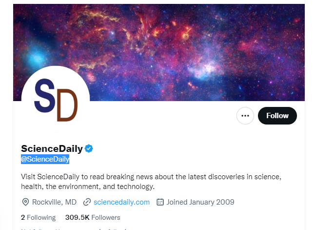 ScienceDaily twitter profile screenshot