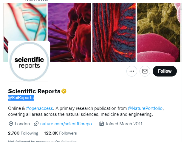 Scientific Reports Twitter profile screenshot