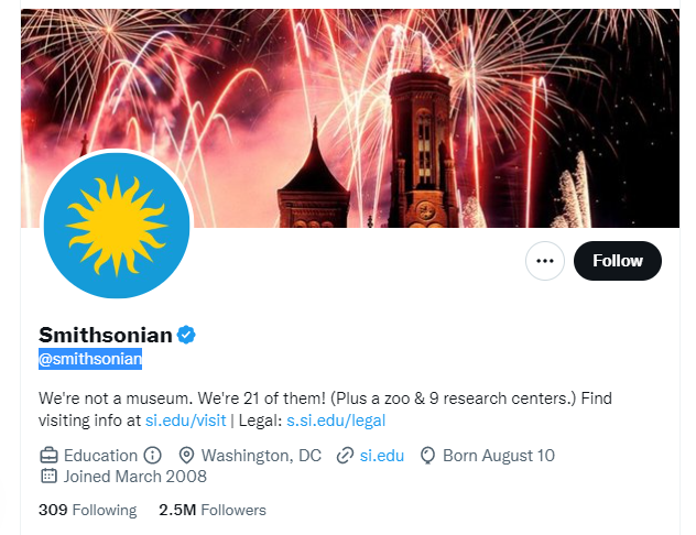 Smithsonian twitter profile screenshot