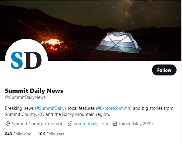 Summit Daily News twitter profile screenshot