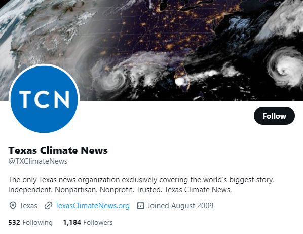 Texas Climate News twitter profile screenshot