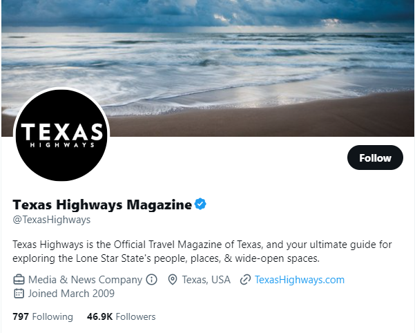 Texas Highways Magazine twitter profile screenshot
