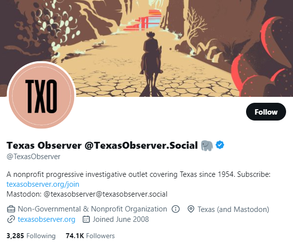 Texas Observer twitter profile screenshot