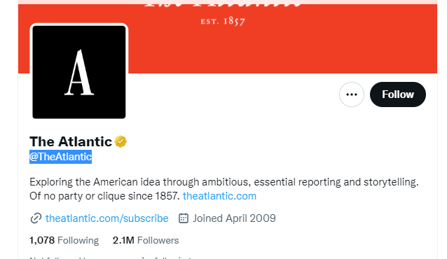 The Atlantic Twitter Profile Screenshot.