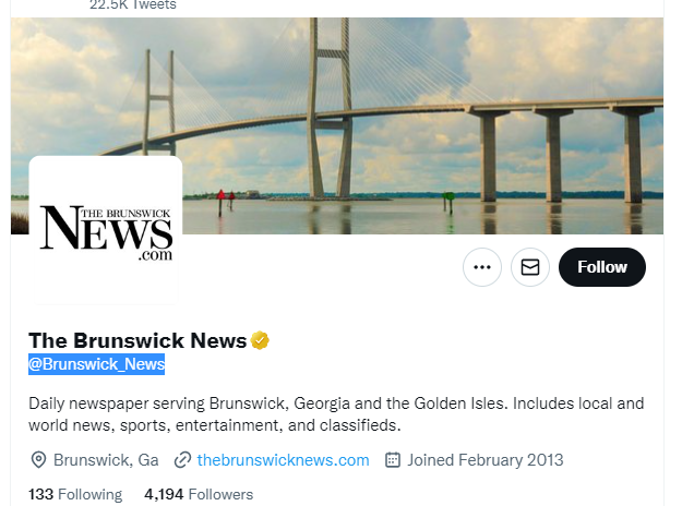 The Brunswick News Twitter profile screenshot