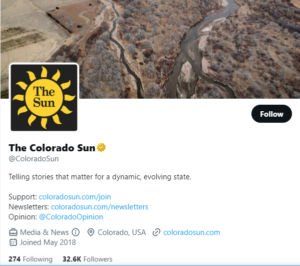 The Colorado Sun twitter proile screenshot